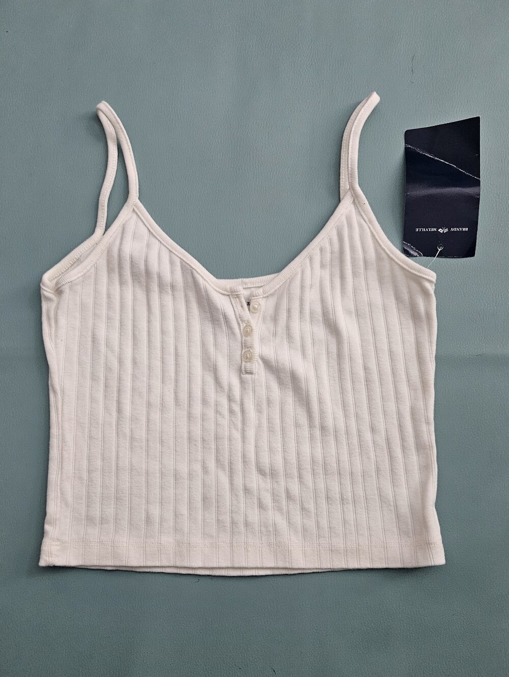 Brandy Melville ribbed henley cami top in white